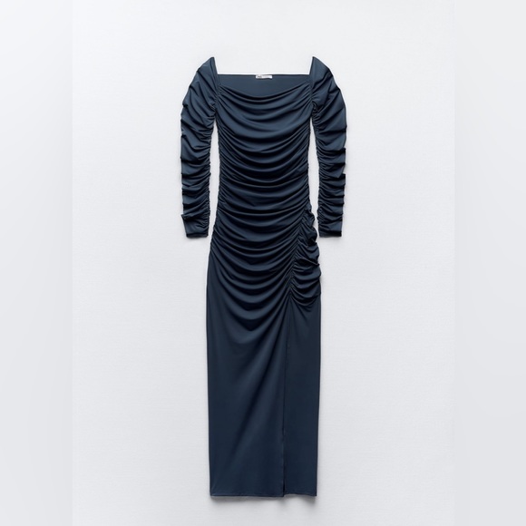 NWT ZARA FITTED DRESS WITH RUCHING - Picture 3 of 6